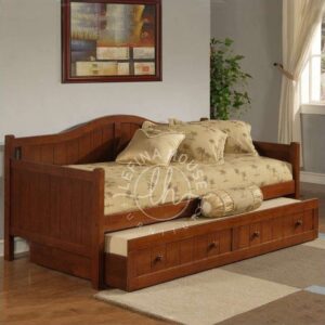 Daybed klasik YODB012 dari kayu jati solid warna natural dengan ranjang sorong