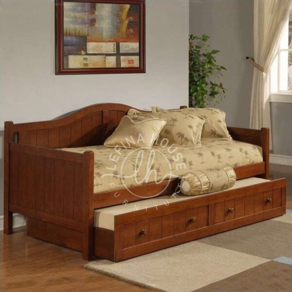 Daybed klasik YODB012 dari kayu jati solid warna natural dengan ranjang sorong