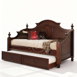 Daybed super mewah YODB013 dengan ukiran tangan detail di sandaran dan ranjang sorong