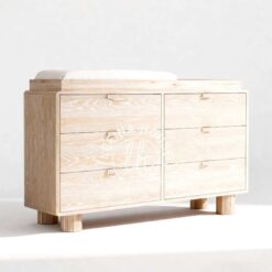 Dresser bayi 6 laci besar finishing bleached modern kaki balok