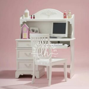 Set meja belajar anak YOMB015 warna pink dan putih dengan rak