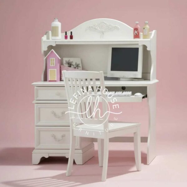 Set meja belajar anak YOMB015 warna pink dan putih dengan rak