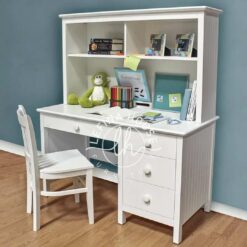 Set meja belajar YOMB034 warna putih dengan rak buku besar