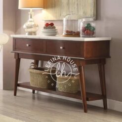 Meja konsol modern YOMB059 dari kayu jati dengan top meja dari batu marmer.