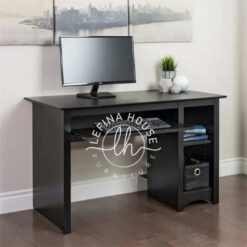 Meja komputer minimalis YOMB066 warna hitam dengan keyboard tray.