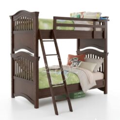 Tempat tidur tingkat klasik YOTT025 dari kayu jati dengan sandaran melengkung.