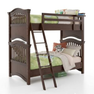 Tempat tidur tingkat klasik YOTT025 dari kayu jati dengan sandaran melengkung.