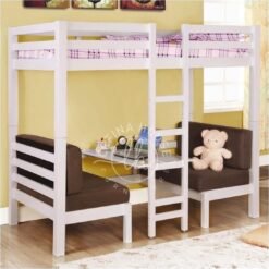 Tempat tidur tingkat (loft bed) YOTT026 dengan meja belajar dan kursi mini.