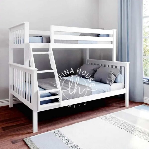 Tempat tidur tingkat minimalis YOTT033 warna putih dengan desain simpel modern.