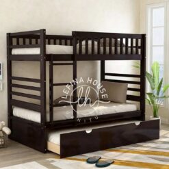 Tempat tidur tingkat YOTT036 dari kayu jati solid dengan laci penyimpanan.