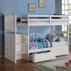 Tempat tidur tingkat YOTT045 dengan tangga yang berfungsi sebagai laci.