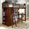 Set loft bed YOTT048 dari kayu jati dengan meja belajar klasik di bawah.