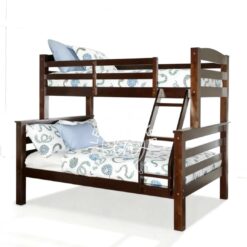 Tempat tidur tingkat YOTT061 dari kayu jati dengan ranjang bawah lebih lebar.