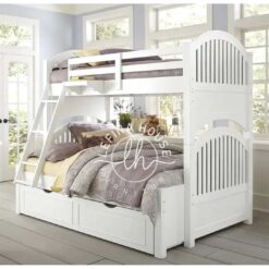 Tempat tidur tingkat klasik YOTT072 warna putih dengan dua laci besar.