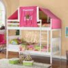 Tempat tidur tingkat YOTT075 dengan atap tenda kain warna pink.