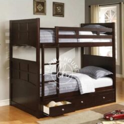 Tempat tidur tingkat YOTT076 dari kayu jati solid dengan laci penyimpanan.