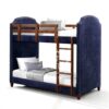 Tempat tidur tingkat modern YOTT094 dengan sandaran dari jok kain biru navy.
