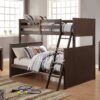 Set loft bed YOTT101 dari kayu jati dengan ranjang bawah ukuran dobel.