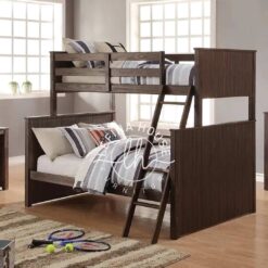 Set loft bed YOTT101 dari kayu jati dengan ranjang bawah ukuran dobel.