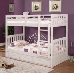 Tempat tidur tingkat klasik YOTT105 warna putih dengan dua laci besar.