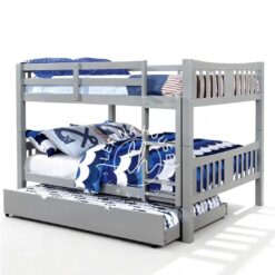 Tempat tidur tingkat YOTT108 warna abu-abu dengan ranjang sorong di bawah.