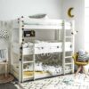 Tempat tidur tingkat minimalis YOTT109 warna putih yang bisa dipisah.