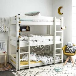 Tempat tidur tingkat minimalis YOTT109 warna putih yang bisa dipisah.