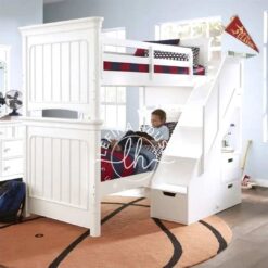 Tempat tidur tingkat YOTT129 dengan tangga laci dan perosotan.