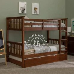 Tempat tidur tingkat YOTT152 dari kayu jati solid dengan laci penyimpanan.