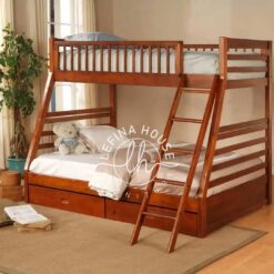 Tempat tidur tingkat klasik YOTT153 dari kayu jati dengan ranjang sorong.