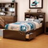 Tempat Tidur Kayu dengan Rak Buku