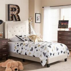 Tempat tidur headboard kain elegan ivory