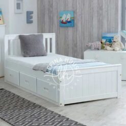 Tempat tidur sorong putih kayu solid