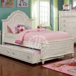 Ranjang susun putih dengan laci bawah