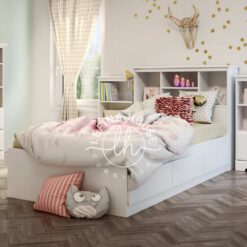 Ranjang susun kayu natural dengan pagar