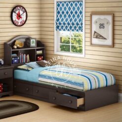 Ranjang tingkat putih dengan tangga multifungsi