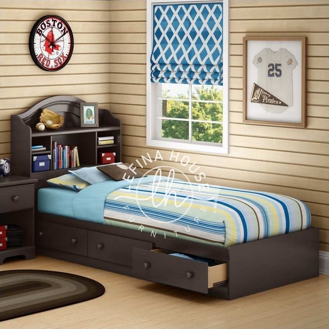 Ranjang tingkat putih dengan tangga multifungsi