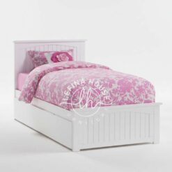 Ranjang putih dengan storage