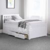 Bed frame putih dengan laci sorong