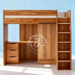 tempat tidur tingkat anak dengan meja belajar jati